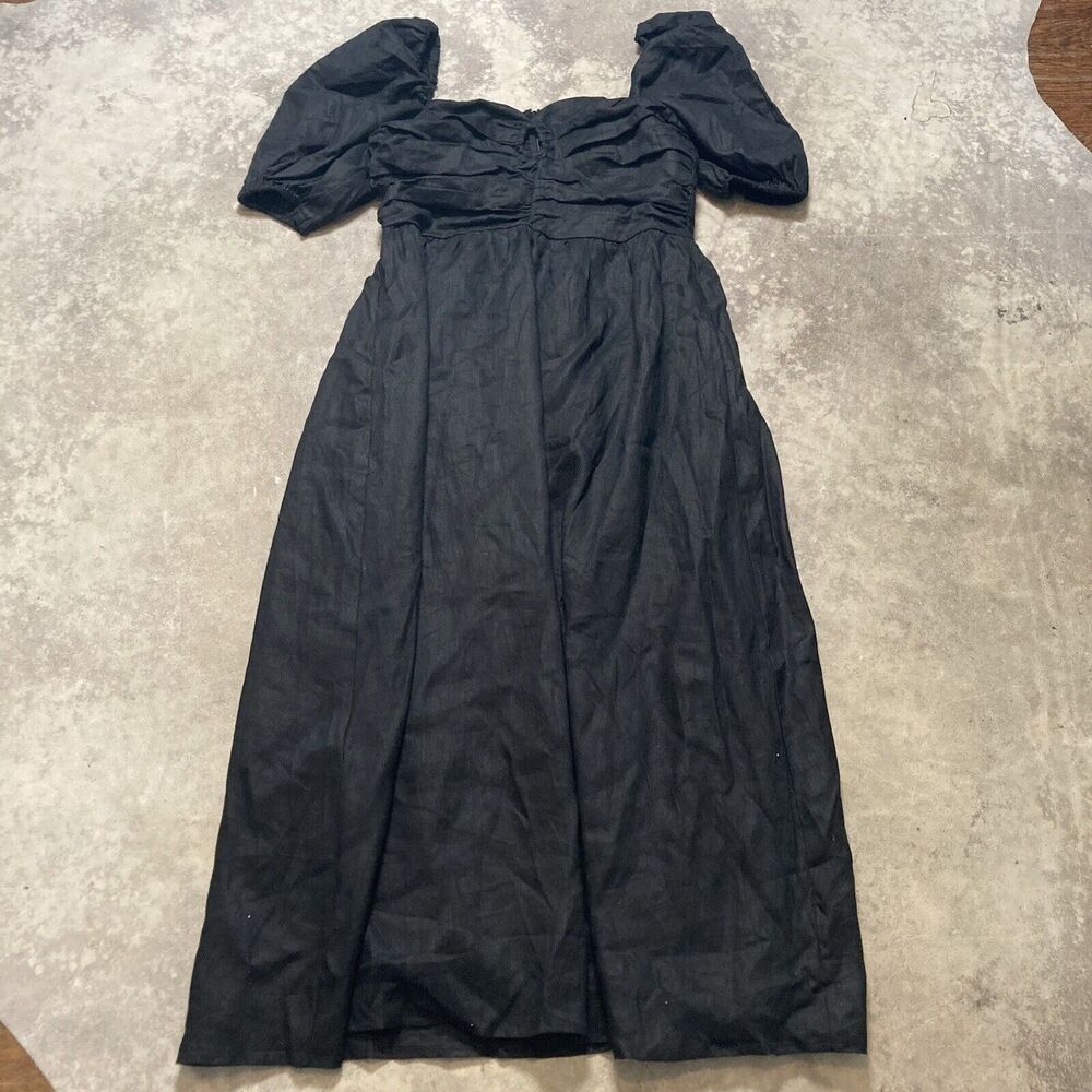 Dissh Australia Malik Dress Womens Size 12 Black Puff Sleeve Linen Midi